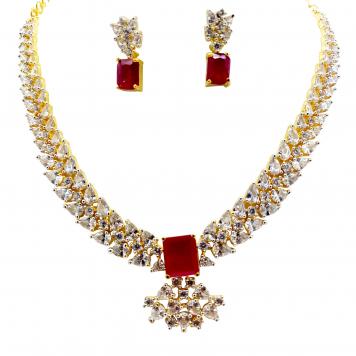 Garnishing Squaria Ruby SemiPrecious Stone Necklace Set...