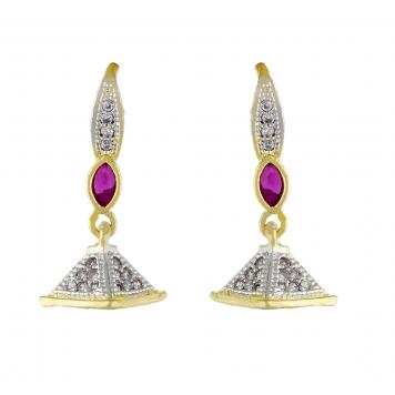 Pink Ruby alike Semiprecious Stone Cz Jhumki Earrings f...