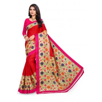 SVB Saree Red Khadi Silk Saree With Blouse Piece