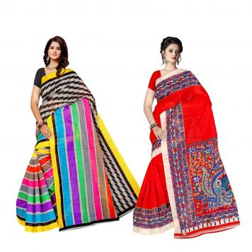 SVB Saree Multicolour Silk Saree Combo of 2 Saree