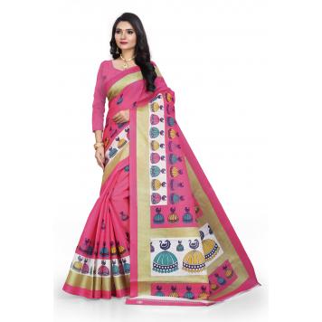 SVB Saree Pink Khadi Silk Saree With Blouse Piece