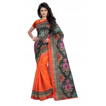 SVB Saree Orange Khadi Silk Saree With Blouse Piece