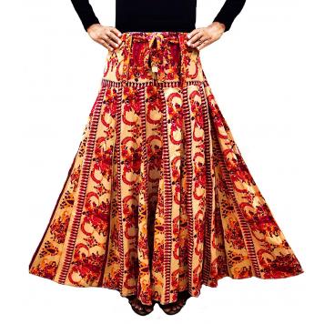 Grace18 Womens Cotton Printed Flared Long Skirt (Multi-...