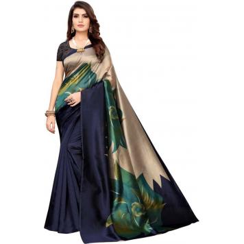 SVB Saree Navy Blue Mysore Silk Kalamkari Saree