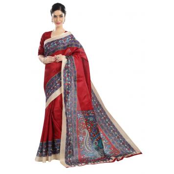 SVB Saree Red Colour Art Silk Saree With Blouse Piece