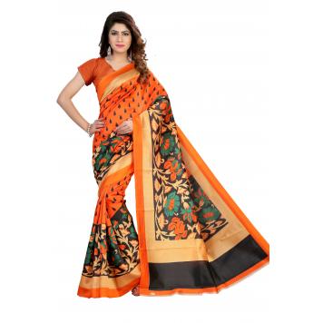 SVB Saree Orange Bhagalpuri Silk Saree With Blouse Piec...