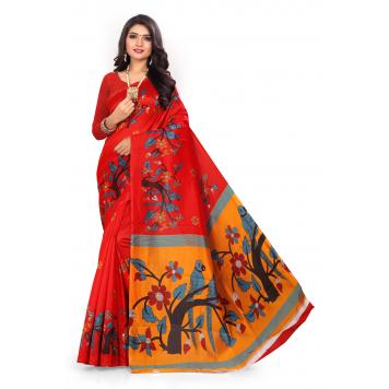 SVB Saree Red Mysor Silk Saree With Blouse Piece