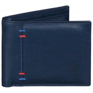 Men Blue Original Leather RFID Wallet 3 Card Slot 2 Not...