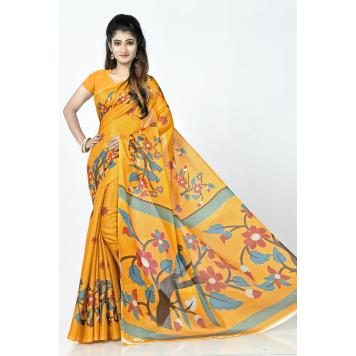 SVB Saree Yellow Khadi Silk Saree With Blouse Piece