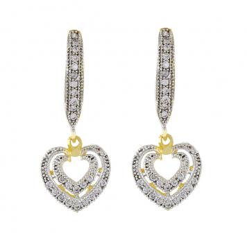 Heart Shape Gold Plated American Diamond Cz Jhumki Earr...