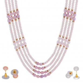 Spark of Peach And White Pearl Necklace of 4 Lines for ...