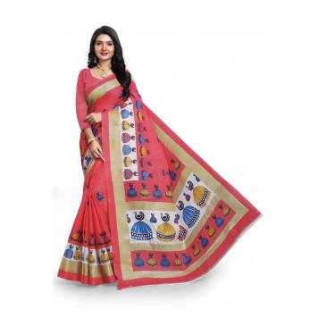 SVB Saree Red Khadi Silk Saree With Blouse Piece