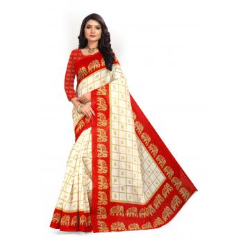 SVB Saree Red Mysor Silk Saree With Blouse Piece