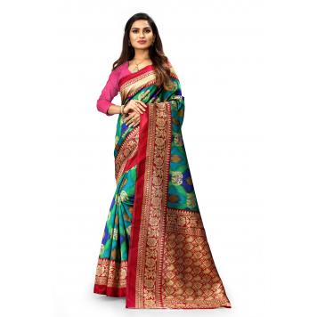 SVB Saree Multicolour Colour animal print Mysore silk S...