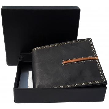 Men Black Original Leather RFID Wallet 4 Card Slot 2 No...