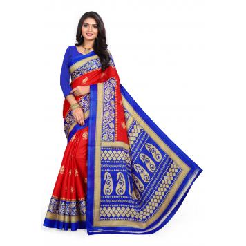 SVB Saree Red Khadi Silk Saree With Blouse Piece