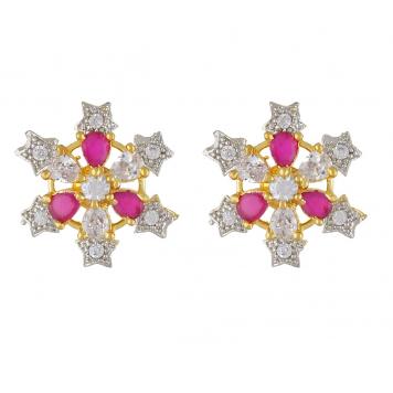 Diamond Ruby alike Semiprecious Stone Cz Earrings for G...