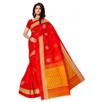 SVB Saree Red Bhagalpuri Silk Saree With Blouse Piece