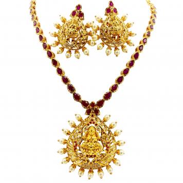 Goddess Lakshmi & Ruby SemiPrecious Stone Necklace ...