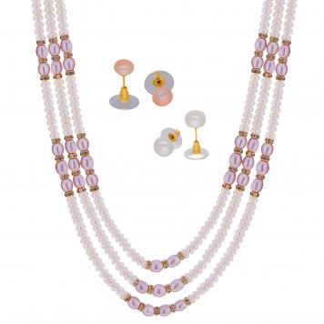 Tremendous 3 Lines Pink and White Pearl Necklace for Wo...