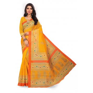 SVB Saree Yellow Bhagalpuri Silk Saree With Blouse Piec...