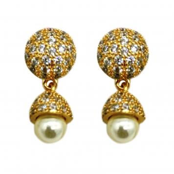 Stylish Round Cz Stone Freshwater Pearl Jhumkis by Maha...