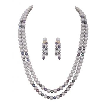 Elegant Due-Dot Freshwater Pearl Two Lines Necklace Set...