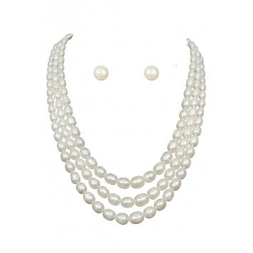 Marvelous Freshwater Oval Pearl Necklace 3 String for W...