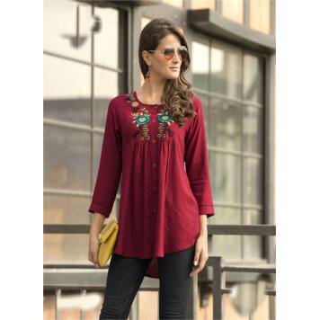 Best Quality Slub Rayon with Embroidered Work Tops (Red...