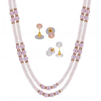 Tremendous 2 Lines Pink and White Pearl Necklace for Wo...