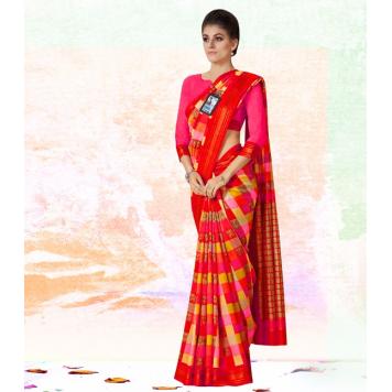 Stylish Party Wear Khadi Silk Print Saree (Red) by Asli...