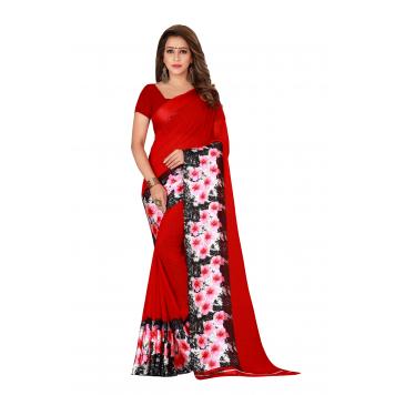 SVB Saree Red Satin Saree