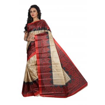 Svb Saree Red Colour Taffeta Saree Without Blouse Piece...