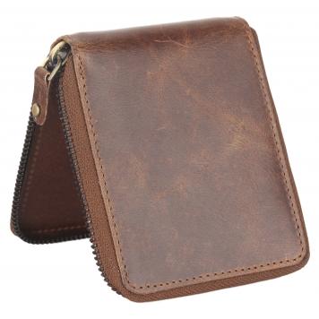 Men Brown Original Leather RFID Wallet 4 Card Slot 2 No...