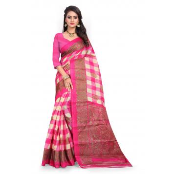 SVB Saree Pink Khadi Silk Saree With Blouse Piece