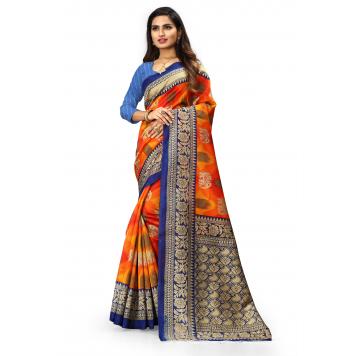 SVB Saree Multicolour Colour animal print Mysore silk S...