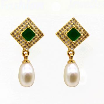 Stylish Square Green Semiprecious Stone Freshwater Pear...