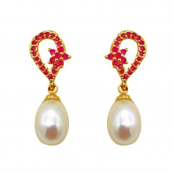 Swan Set Red SemiPrecious Stone Freshwater Pearl Tops b...