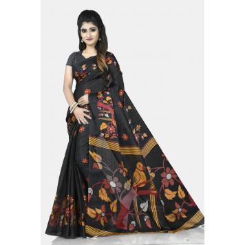 SVB Saree Black Khadi Silk Saree With Blouse Piece