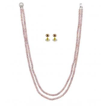 Eternal Peach Freshwater Button Shape 2 String Pearl Ne...