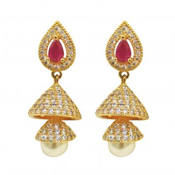 Traditional Semiprecious Stone Freshwater Pearl Jhumkis...