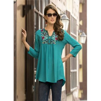 Best Quality Slub Rayon with Embroidered Work Tops (Gre...