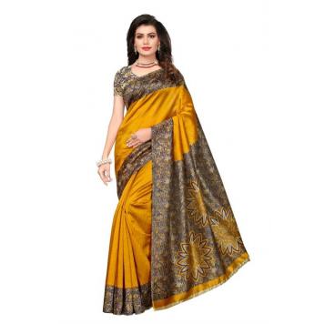 SVB Saree Yellow Colour Kalamakari Print Mysore Silk Sa...