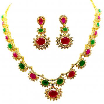 Marvelous Ruby & Emerald SemiPrecious Stone Necklac...