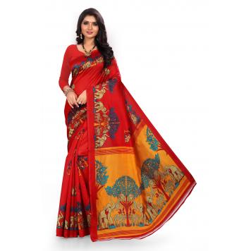 SVB Saree Red Mysor Silk Saree With Blouse Piece