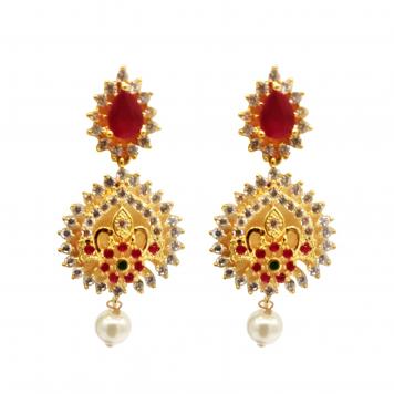 Stylish Ruby Semiprecious Stone Freshwater Pearl Jhumki...