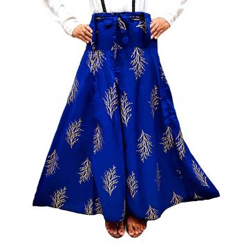 Grace18 Womens Cotton Printed Flared Long Skirt (Turquo...