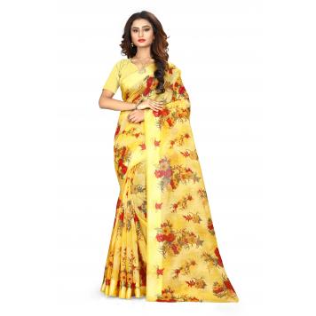 SVB Saree Satin Patta Silk Flower Print Saree