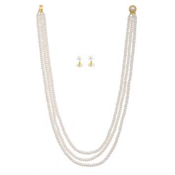 Stylish Freshwater Button 3 String Pearl Necklace Set f...