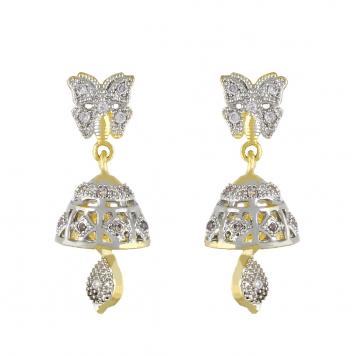 Gold Plated American Diamond Cz Jhumki Earrings for Gir...